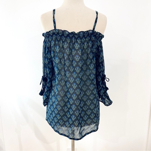 FIGUE 100% silk off shoulder Pom Pom blouse - Picture 6 of 12